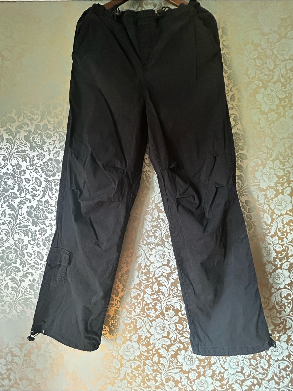 RETROD Y2K Black Parachute Cargo Pants – Utility Techwear Gorpcore Trousers Sz M
